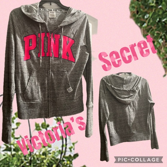 Victoria's Secret Tops - PINK Victoria Secret Women's Gray & Pink Heather Gray/Full Zip Hoodie
SZ: XSmall